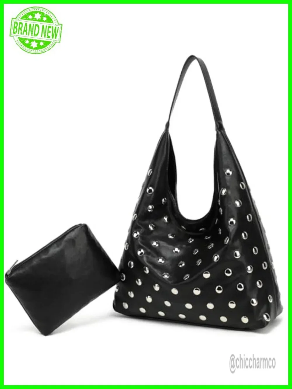 Studded Hobo Bag Vegan Leather Tote Purse Slouchy Shoulder Bag
